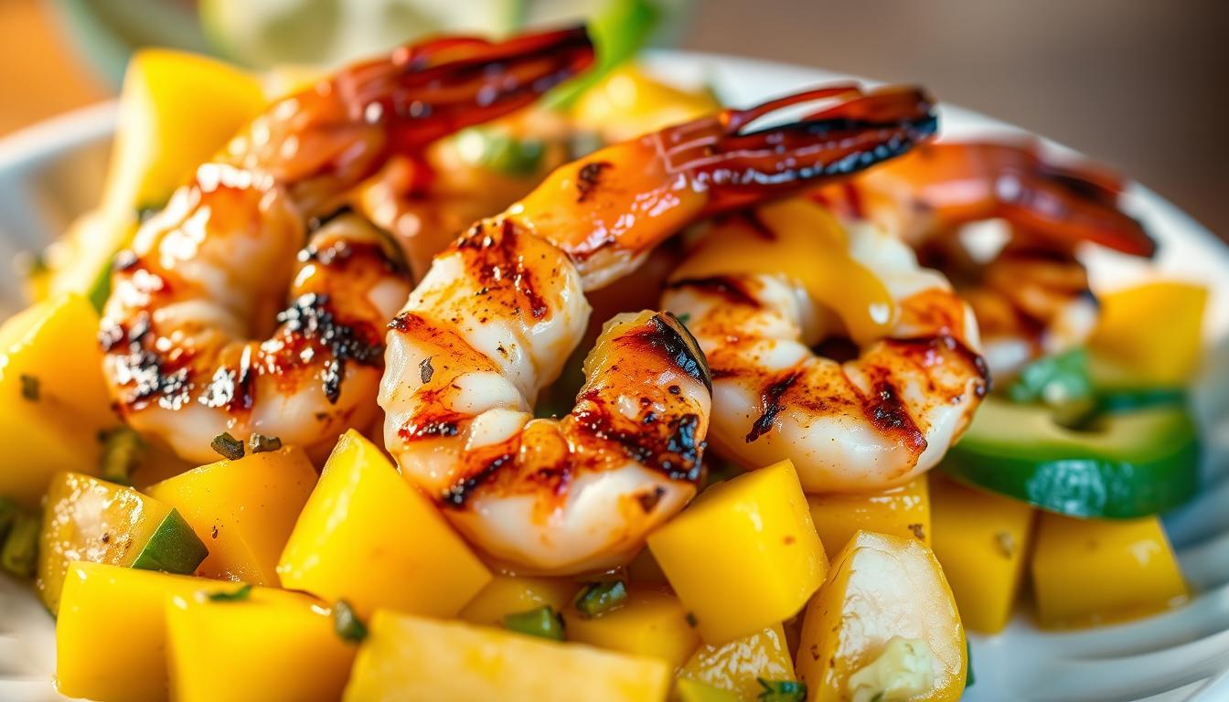 Grilled, smoky shrimp, sweet mango salsa, creamy avocado, and zesty lime-chili